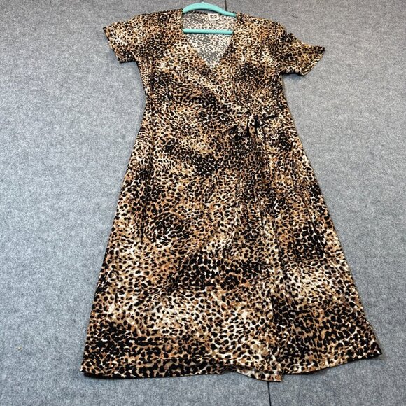Anne Klein Wrap Dress Women's 10 Multicolor Leopard Short Sleeve Surplice Neck - Picture 1 of 6